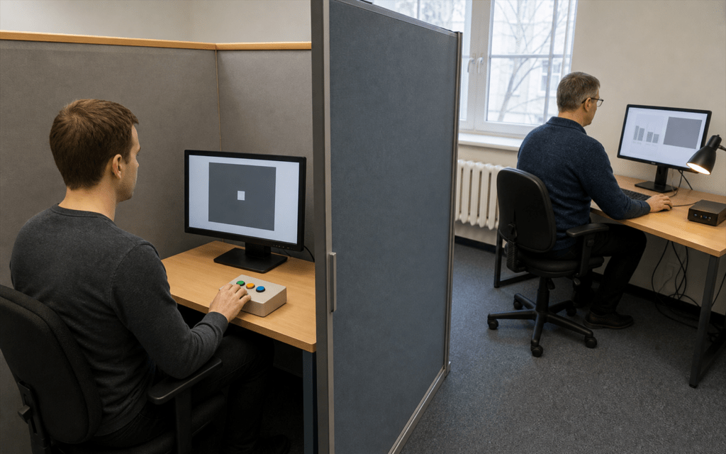 Vienkārša eksperimenta situācija ar dalībnieku un pētnieku