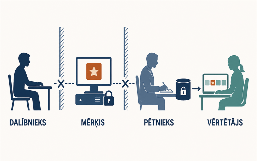 Informācijas ceļi eksperimentā: dalībnieks, mērķis, pētnieks, vērtētājs